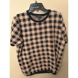 Ann Taylor beige and black gingham short-sleeve sweater XXL